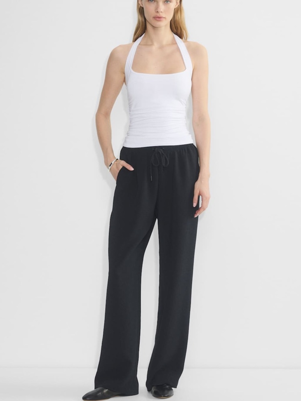 Wilfred Black Wide-Leg Drawstring Pants